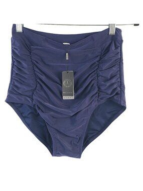 NEW Relleciga High-Waisted Navy Blue Ruched Bikini Bottom Sz L